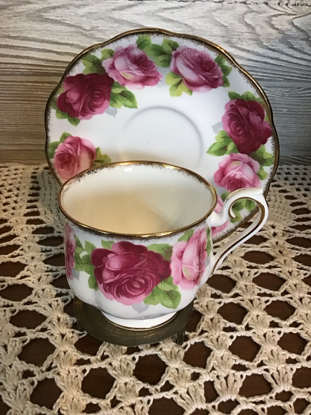 Vintage Old English  Rose Teacup and Saucer - Royal Albert